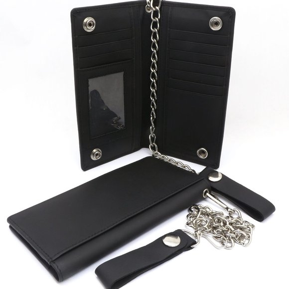 Bifold Black Checkbook Wallet with Chain - Picture 1 of 7
